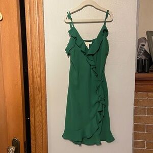 H&M Asymmetrical Green wrap Dress with Ruffles NWT SIZE XS